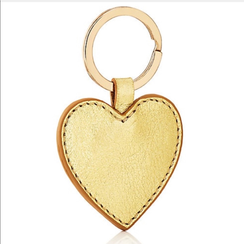 Barneys New York Leather Gold Heart Key Chain Ring